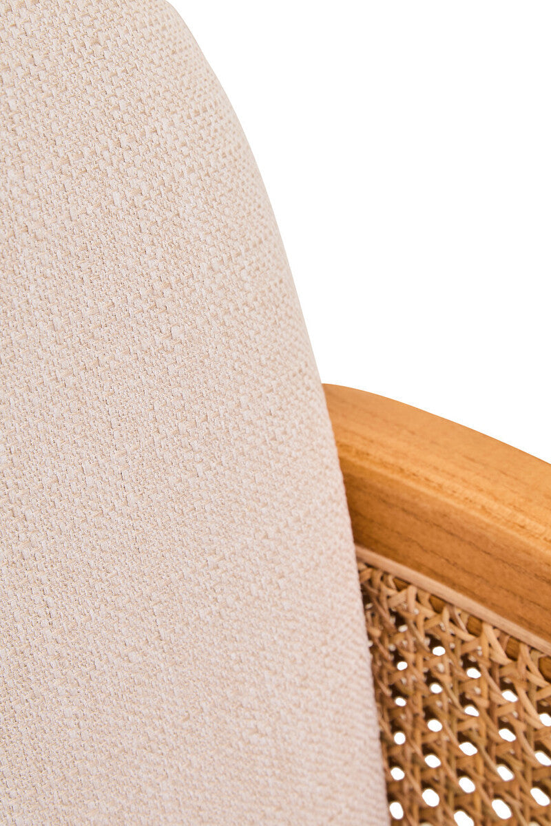 Dining Chair Ivory Fabric Cane Chair Elm Wood Legs Modern Kitchen Orsina