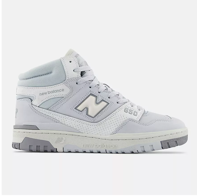 Gray high-top New Balance sneaker on a white background