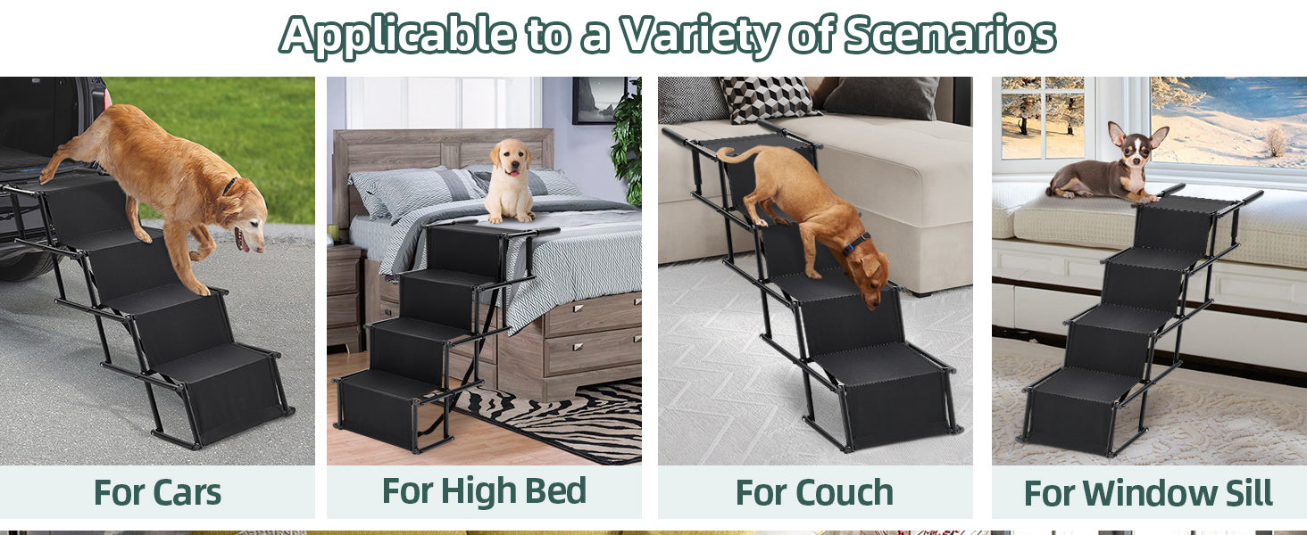 Foldable Dog Ramp Adjustable Non Slip Pet Steps For Car Bed 176lbs Fellie
