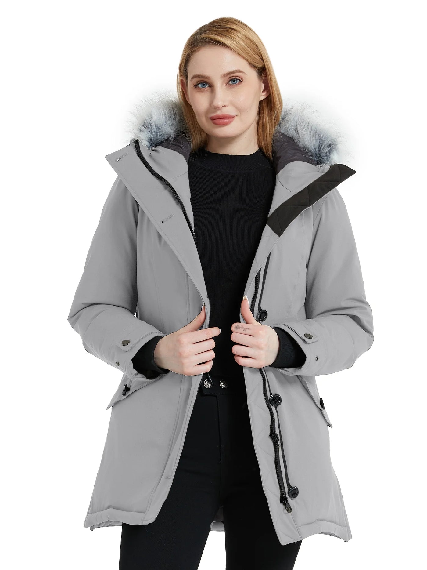 Womens Winter Parka Coat Waterproof Hooded Long Jacket Wantdo, Grey Size M