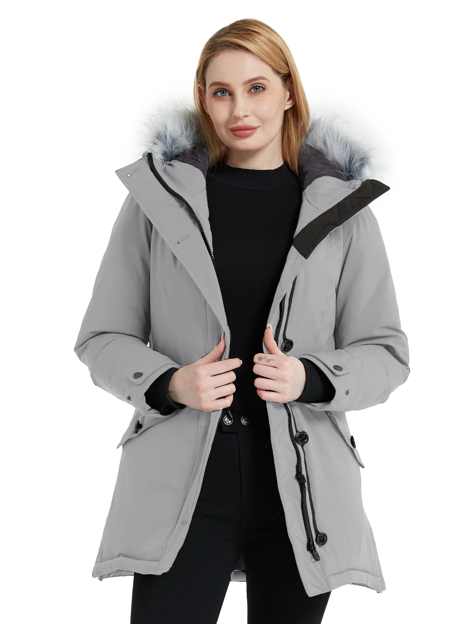 Womens Winter Parka Coat Waterproof Hooded Long Jacket Wantdo, Grey Size M