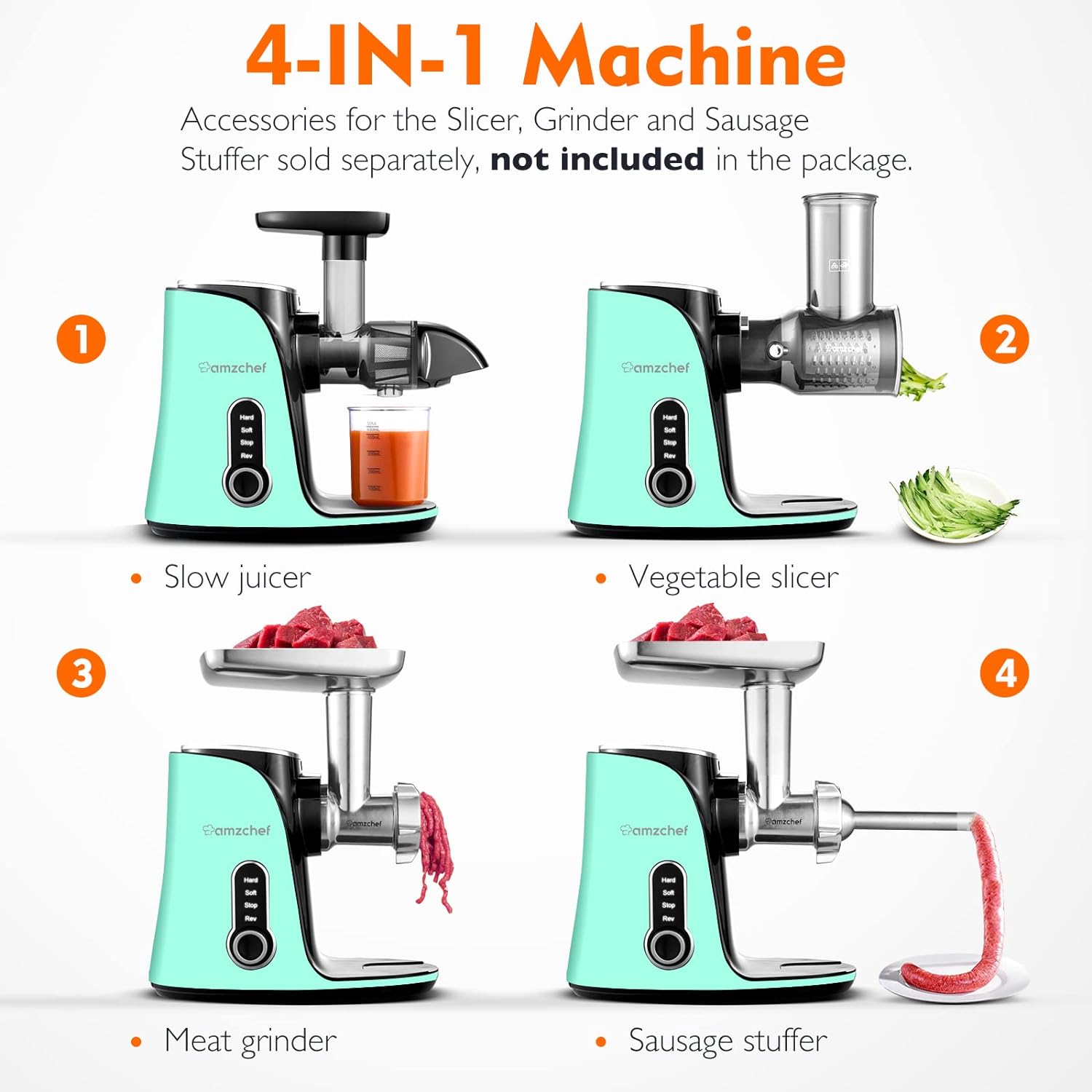 AMZCHEF Cold Press Juicer with 2 Speed Control, Ultradense Filter, Masticating Slow