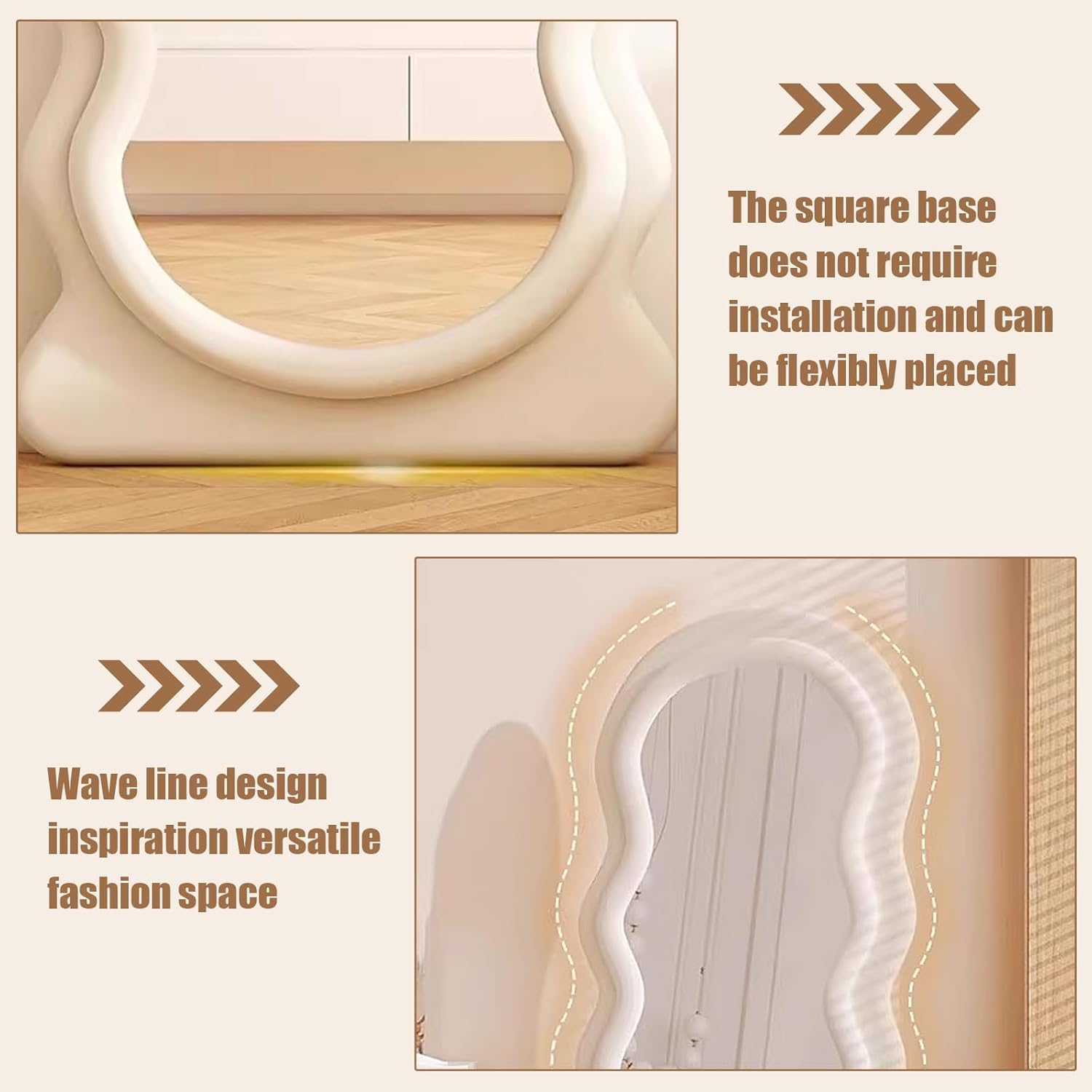 CEIEVER 160x60cm Irregular Wavy Full Length Mirror – Arch Floor Mirror, White