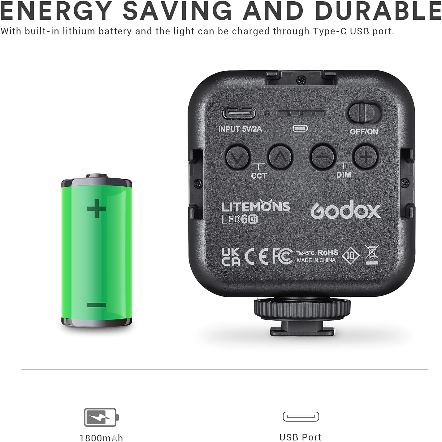 Godox LITEMONS LED6Bi Mini LED Video Light, CRI95, 3200K-6500K, Zoom & Meetings