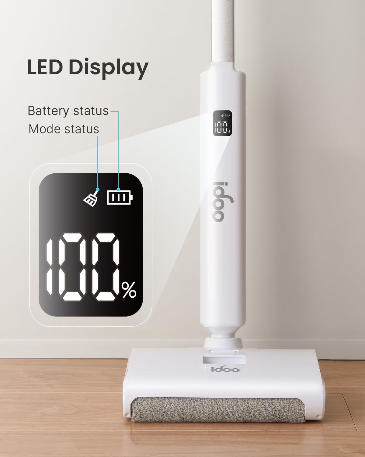 iDOO Cordless Electric Mop, Self-Cleaning, LED Display, Dual Tank 60 Min Runtime