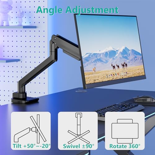 WALI Single Monitor Arm for 17 to 49 Inch Heavy Duty Curved Screens, Ultrawide Monitor Arm, Holds up to 20 kg, Adjustable Monitor Desk Mount with VESA 75 & 100mm Black