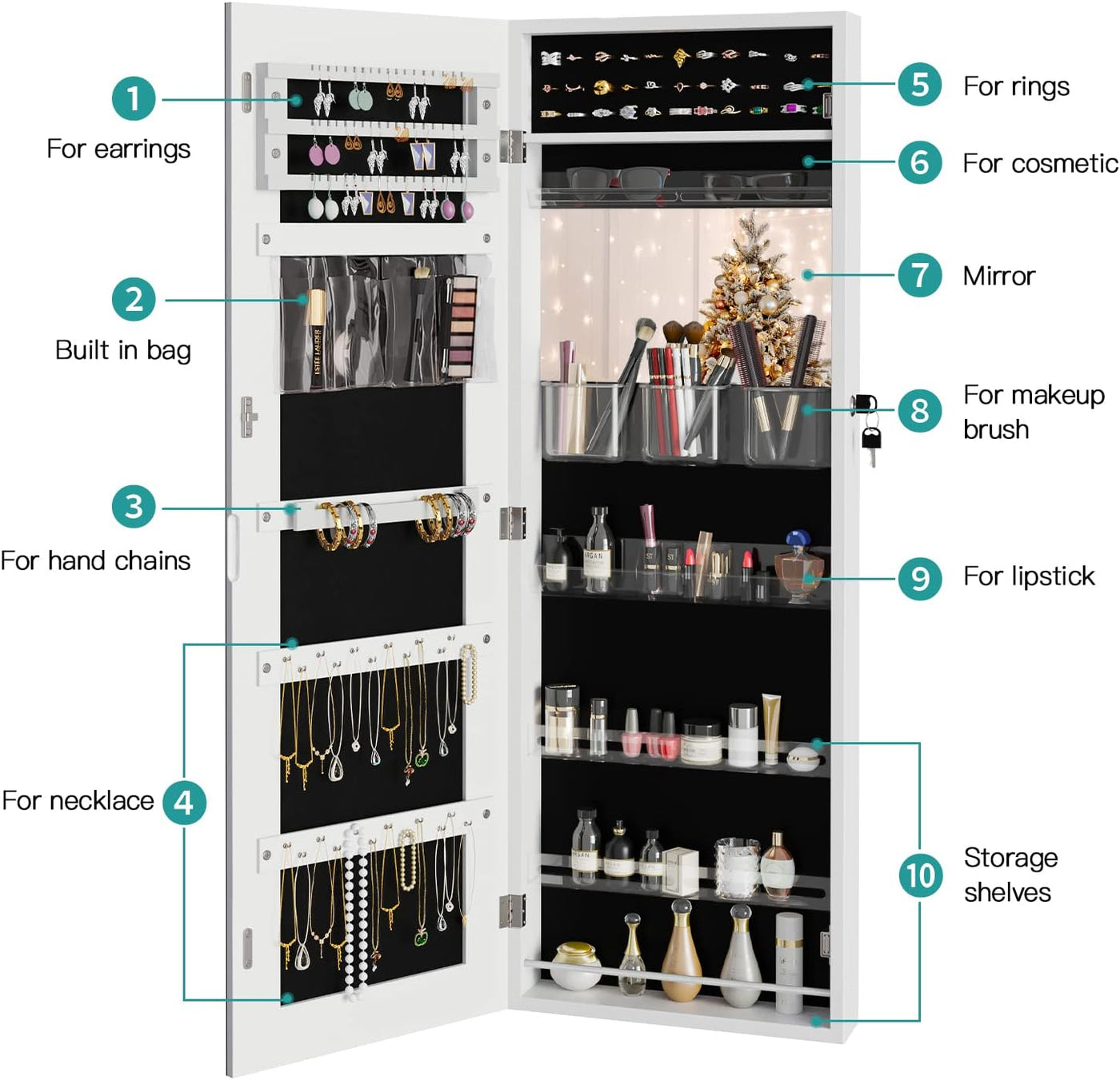 Jewelry Organizer Mirror Wardrobe Wall Mounted Door Hanging Lockable Dripex