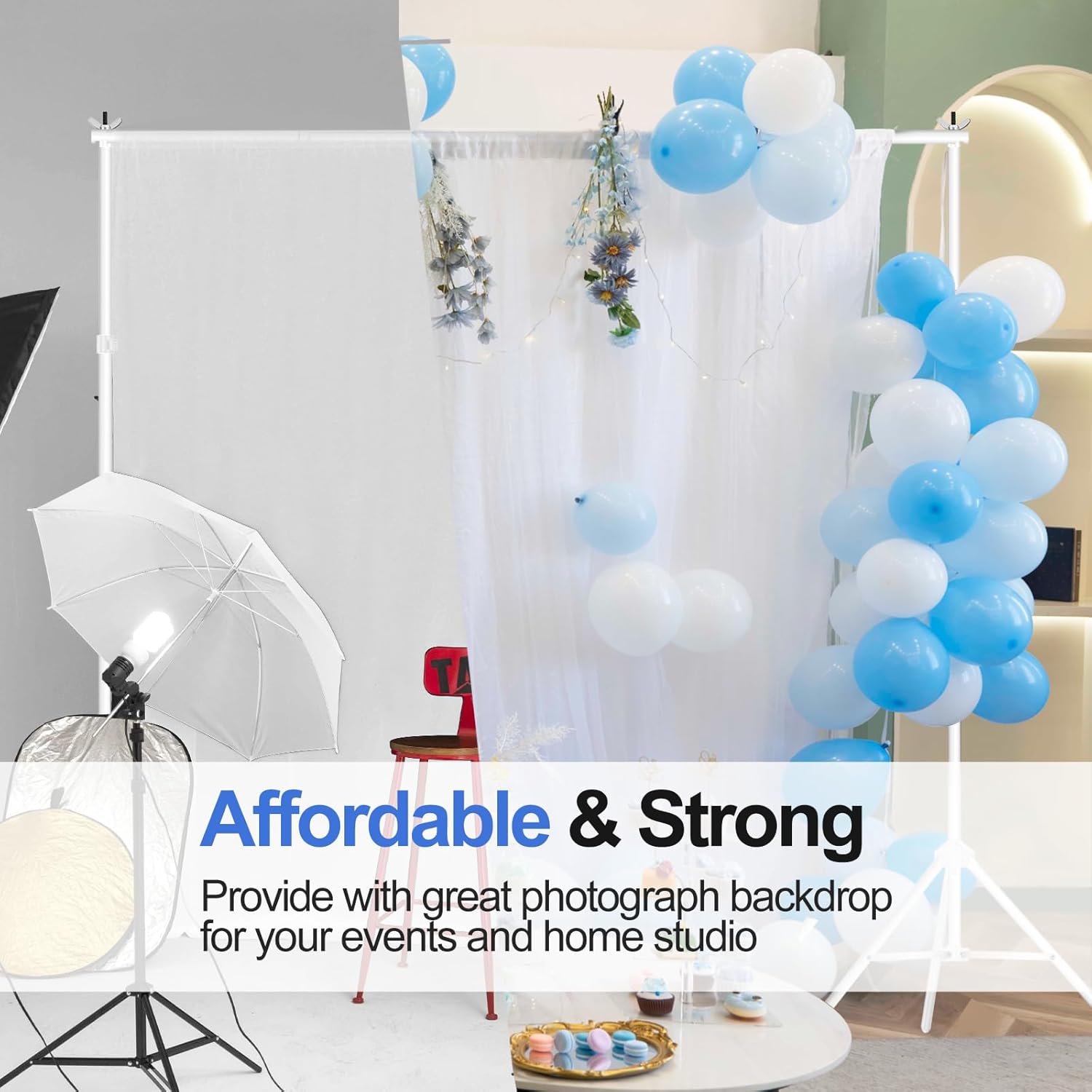 EMART 2x3m Backdrop Stand Kit – Adjustable Photo Support with Bag, White