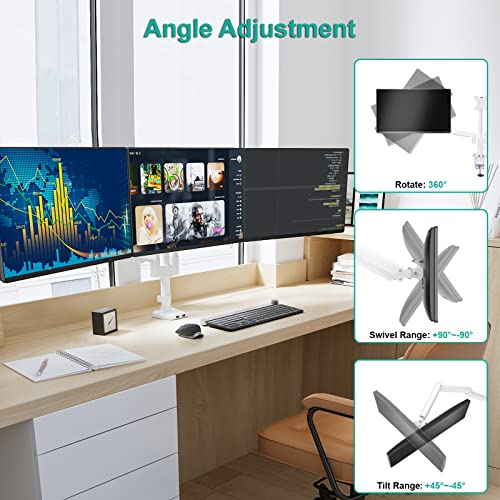 Triple Monitor Mount 27 Inch Adjustable Desk Stand VESA 100 White WALI