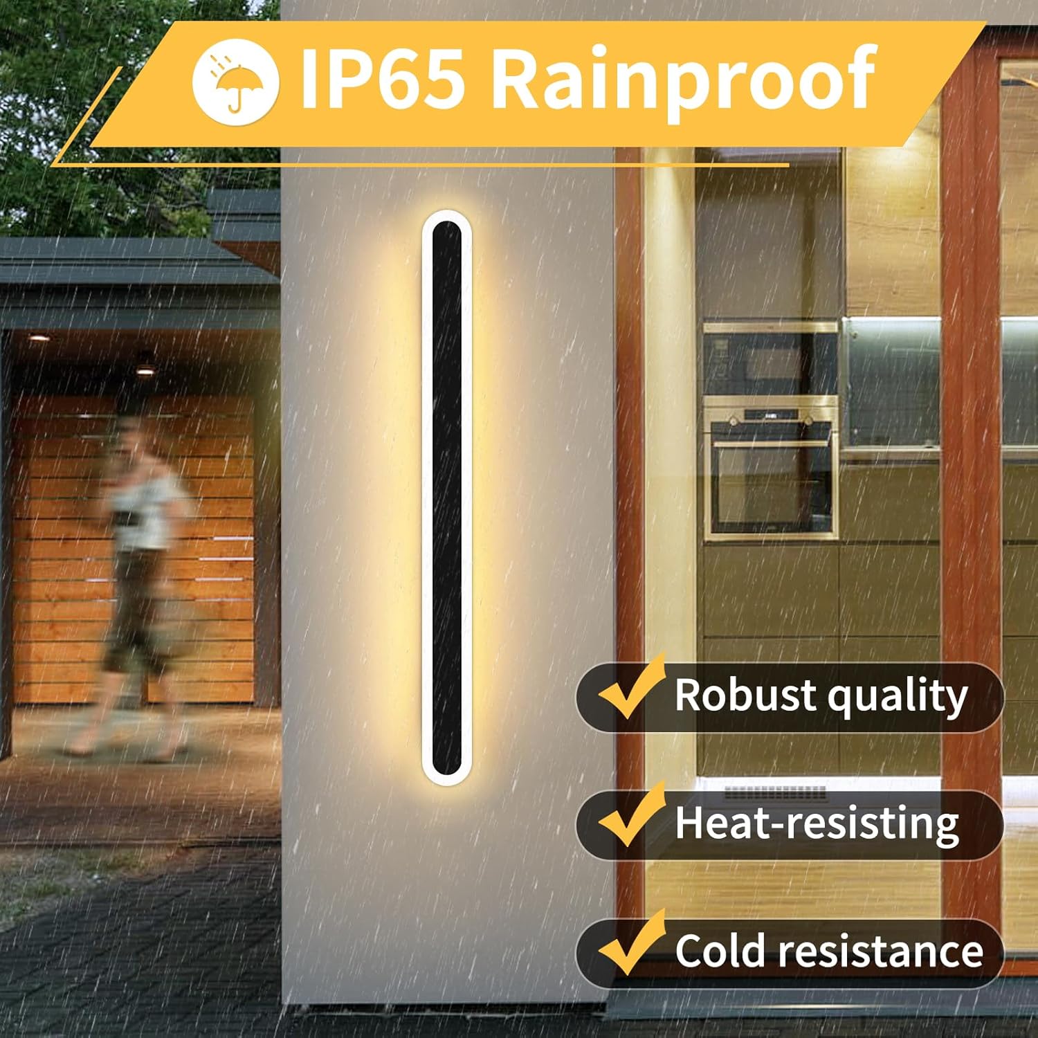 Mikeru 150CM IP65 Outdoor Wall Light 3000K Warm White Matt Black, Porch / Garden