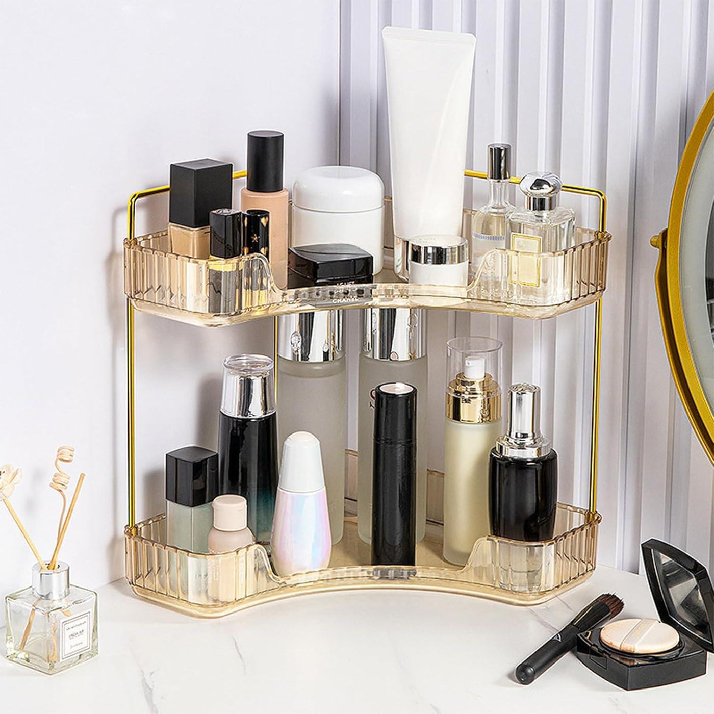 Makeup Organizer Perfume Cosmetic Storage with 2 Layers Gold - Massive Discounts