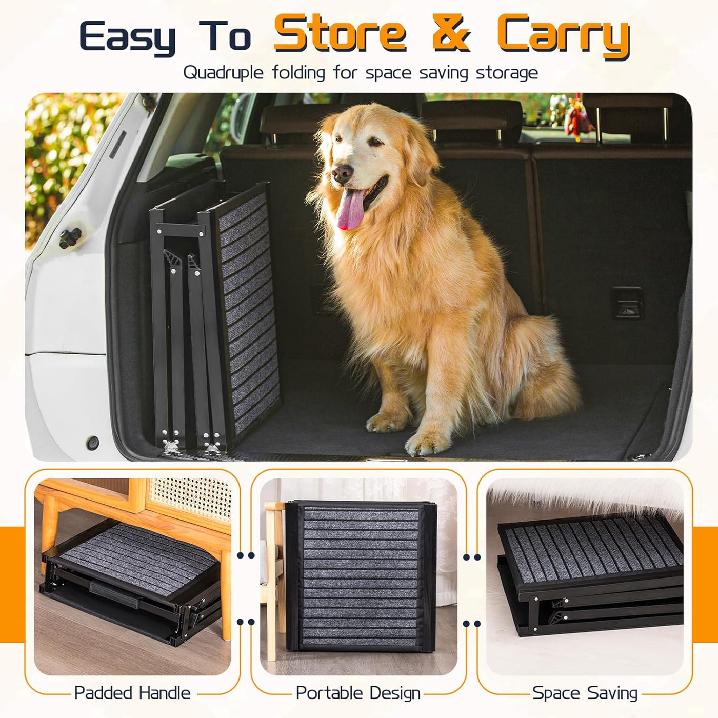 Extra Long 170CM Folding Dog Car Ramp, Non-Slip Steps for Large Dogs up to 115KG