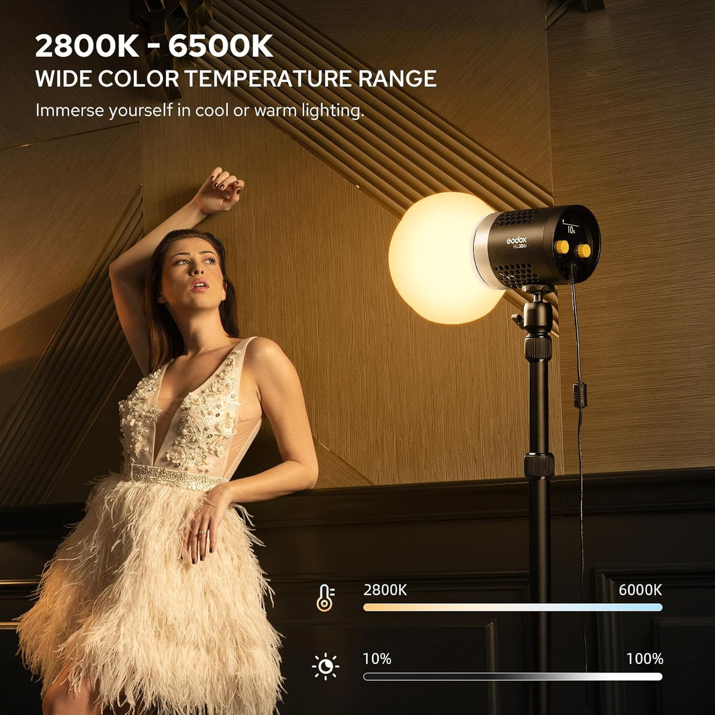 Godox ML30Bi 40W Bi-Color LED Video Light 2800-6500K FX Effects APP & Silent Mode
