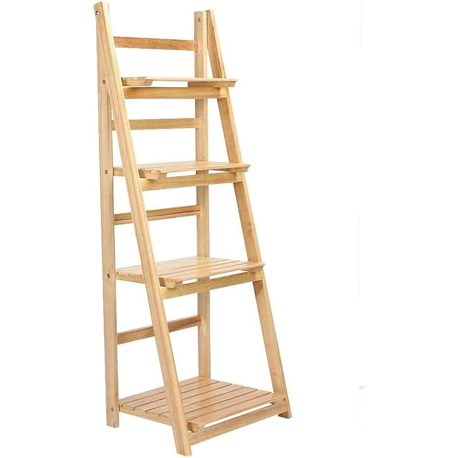 Wooden ladder shelf on a white background