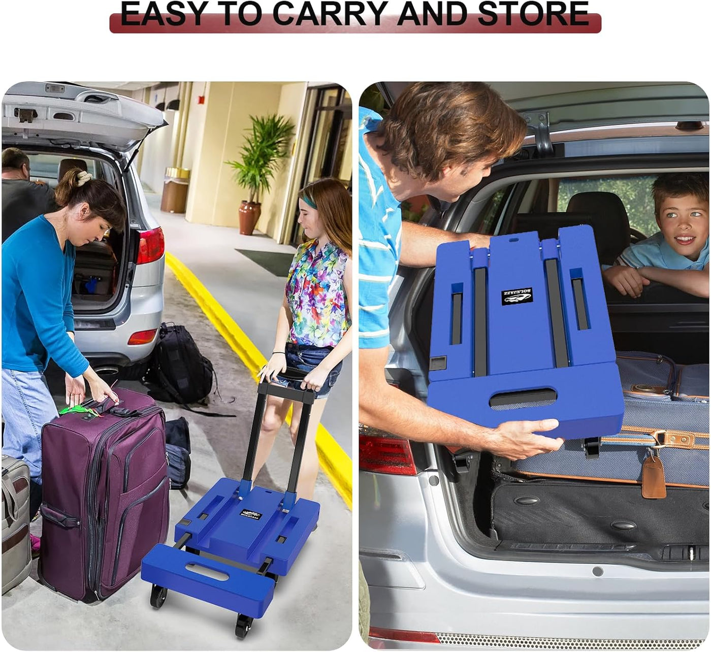 Folding Hand Truck 500LB, 6-Wheel Luggage Cart for Office & Travel SOLEJAZZ