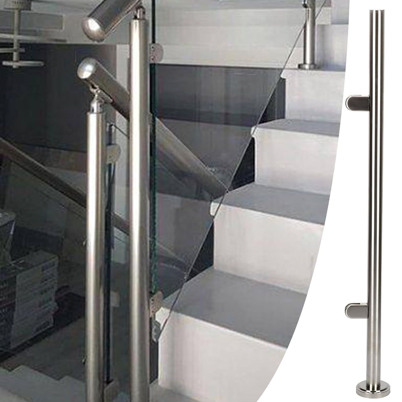 Stainless steel handrail and glass balustrade on a staircase