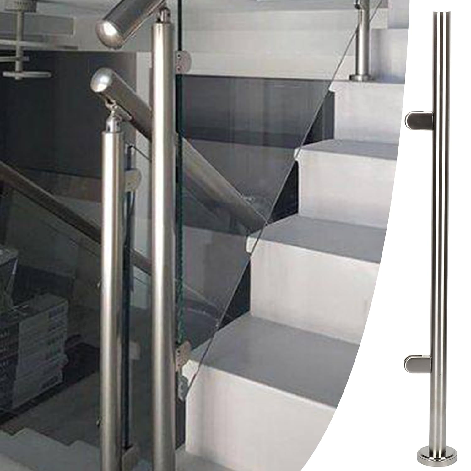 Stainless steel handrail and glass balustrade on a staircase