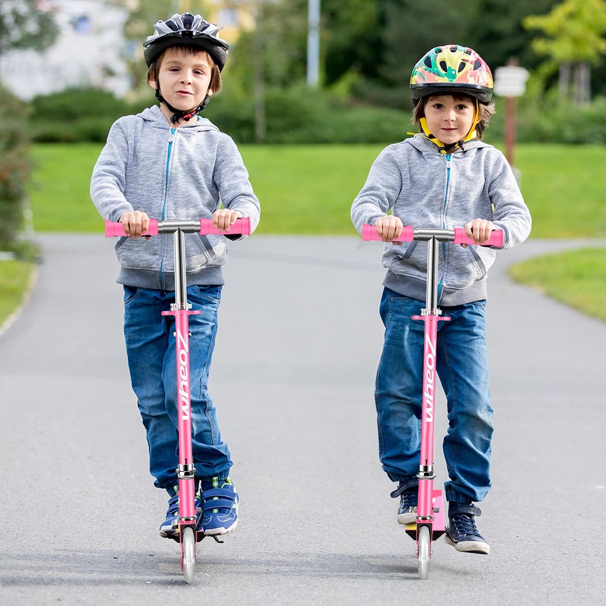 WheoZ Folding Kick Scooter for Kids 3+, 2 Wheels, LED Lights, Adjustable