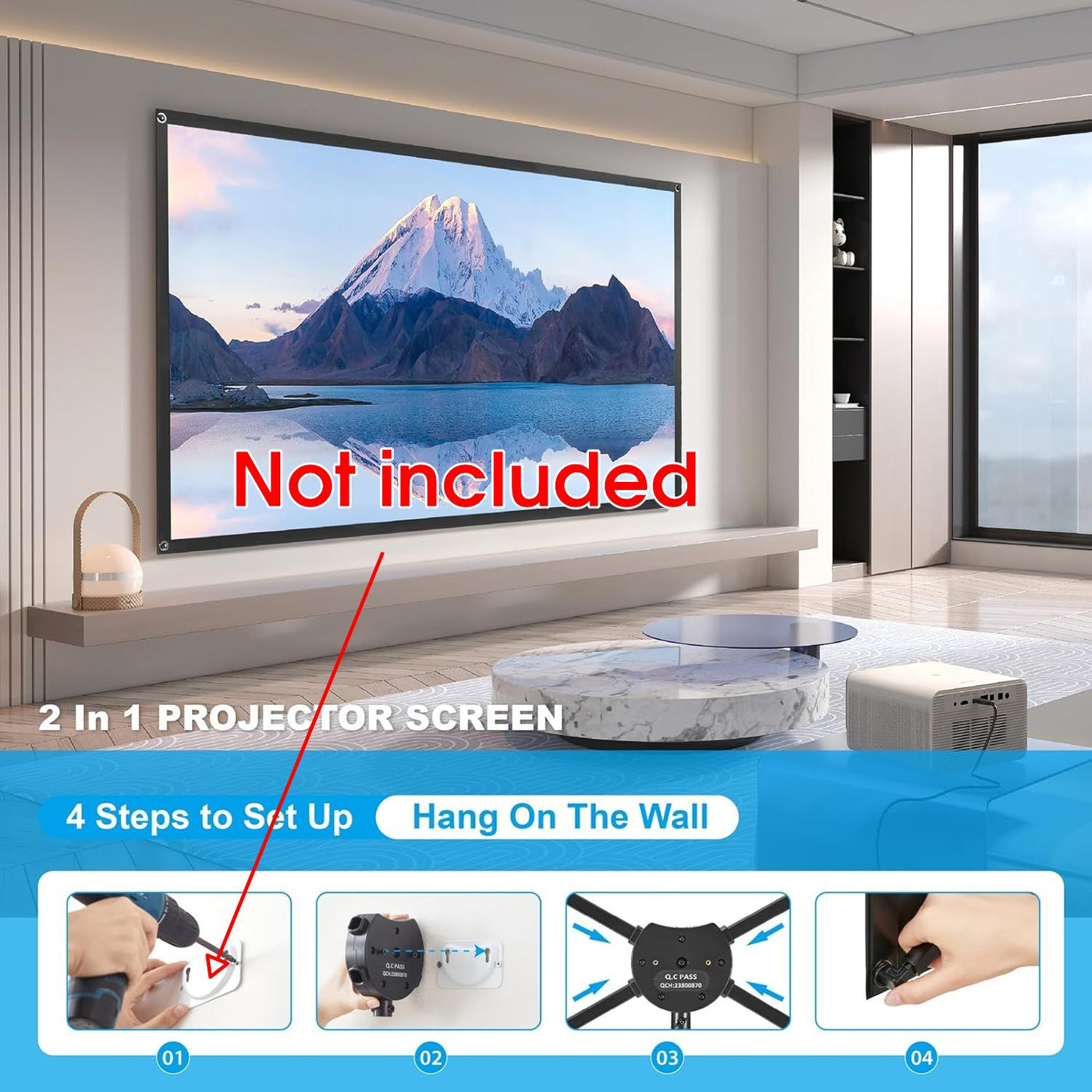 100'' ALR Projector Screen with Stand, 16:9, Portable Easy Setup, Outdoor & Home