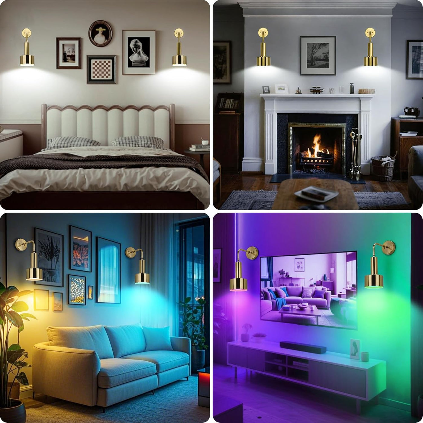 Lightsjoy 2x Rechargeable Wall Lights RGB Dimmable with Remote – Gold Finish