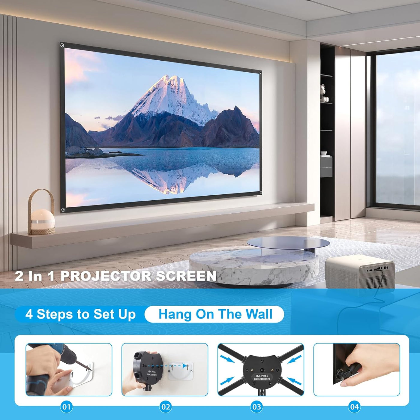 ALR 80'' 16:9 Portable Projector Screen with Stand, High Contrast, Outdoor Ready