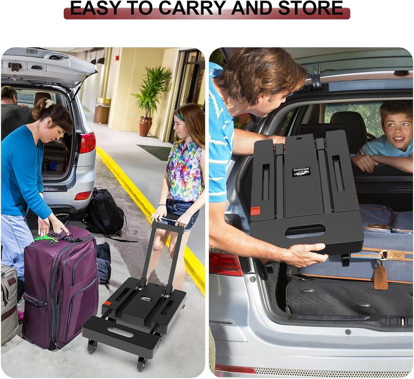 SOLEJAZZ Folding Hand Truck 230KG, 6-Wheel Portable Dolly with Bungee Cords
