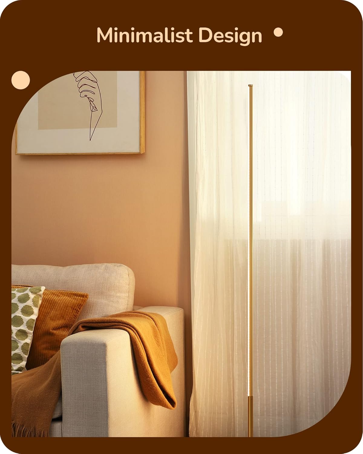 EDISHINE Modern LED Floor Lamp 2 Pack 3000K, 57.5'' Dimmable (Gold)