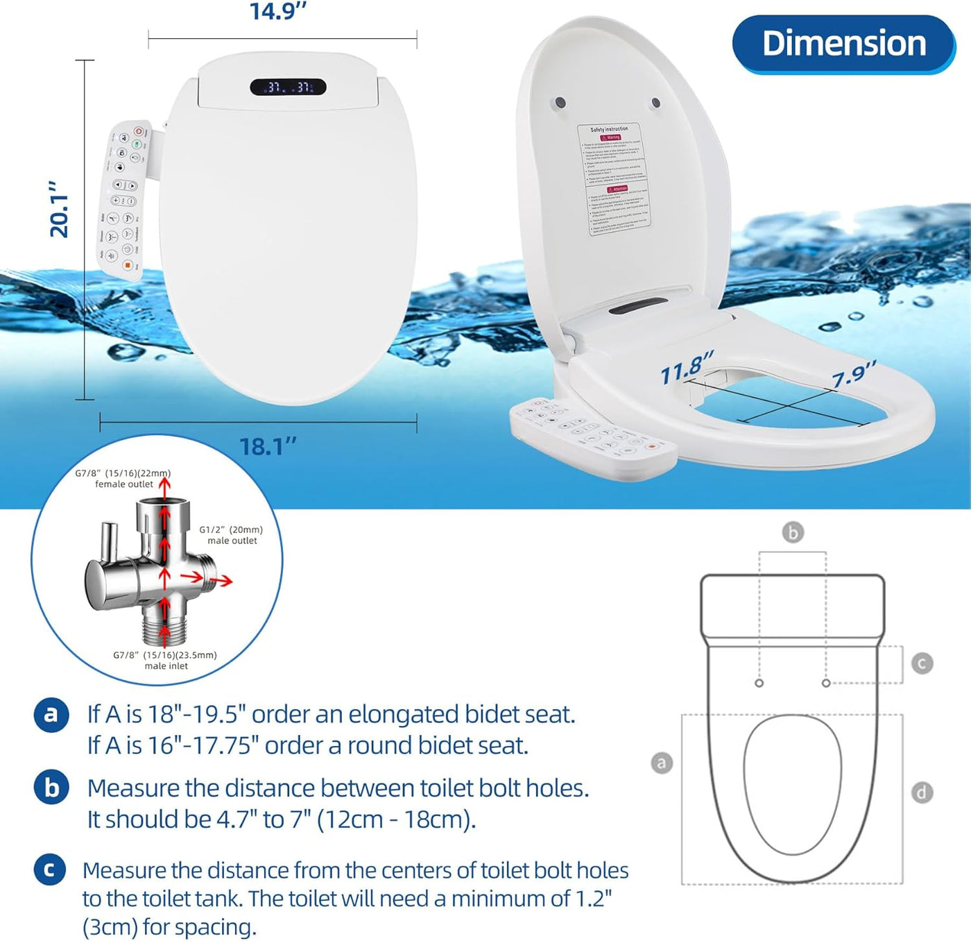 Elongated Bidet Toilet Seat with Dryer, Warm Water, Smart Touch, Nightlight