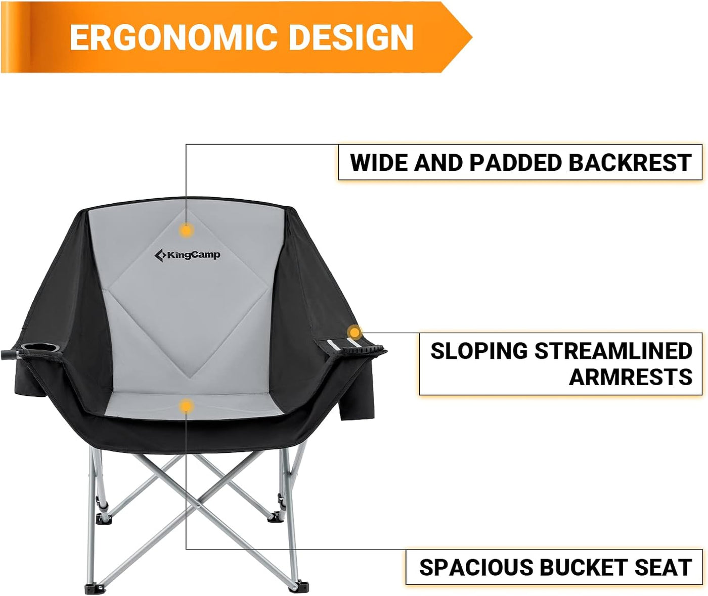2x KingCamp Folding Camping Chairs, Padded, Cooler Bag, 300lbs Support