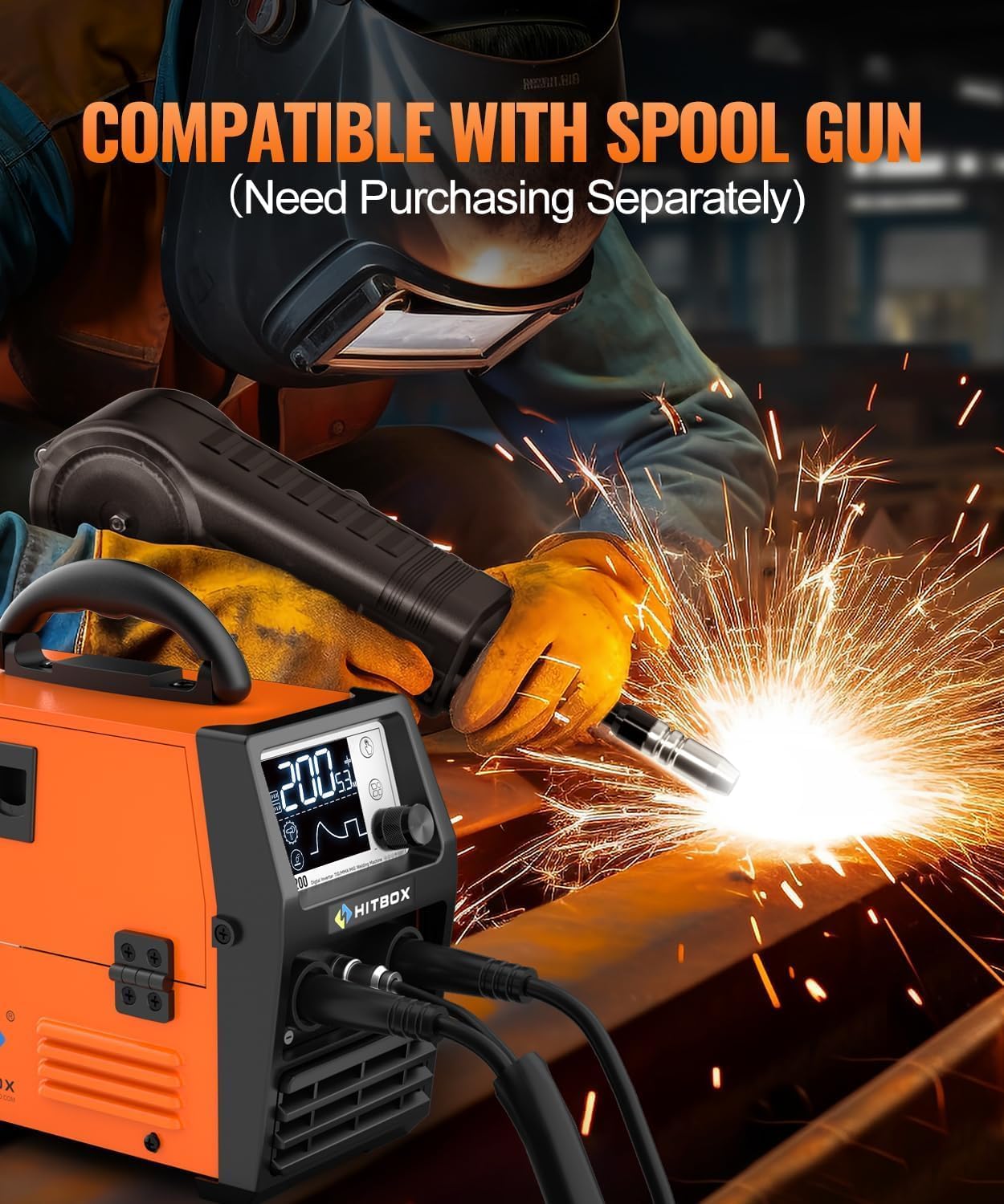 HITBOX 140A 4-in-1 Portable MIG Welder Gasless, TIG, ARC, Spool Gun Digital LED