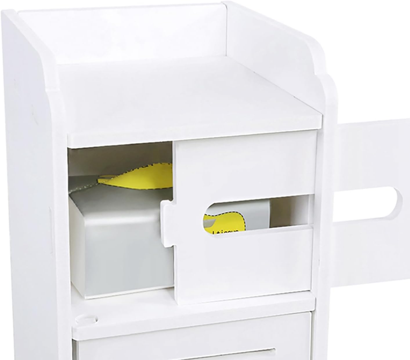 Ejoyous Small Bathroom Cabinet – 3 Tier, White, with Tissue Box Slot, 56cm