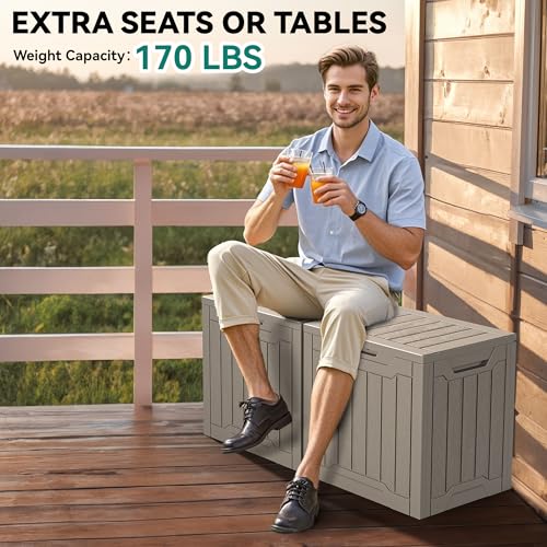 Outdoor Storage Box 31 Gallon Resin Patio Lockable Light Brown YITAHOME