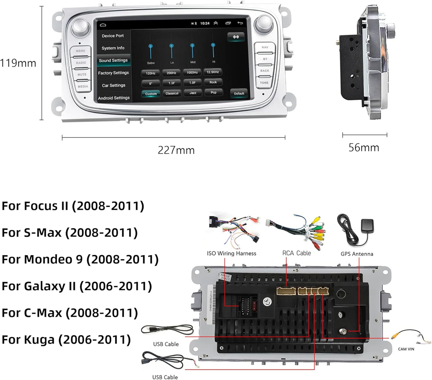 Android Car Stereo 7'' Touch Screen GPS Bluetooth for Ford Focus/Mondeo/C-MAX