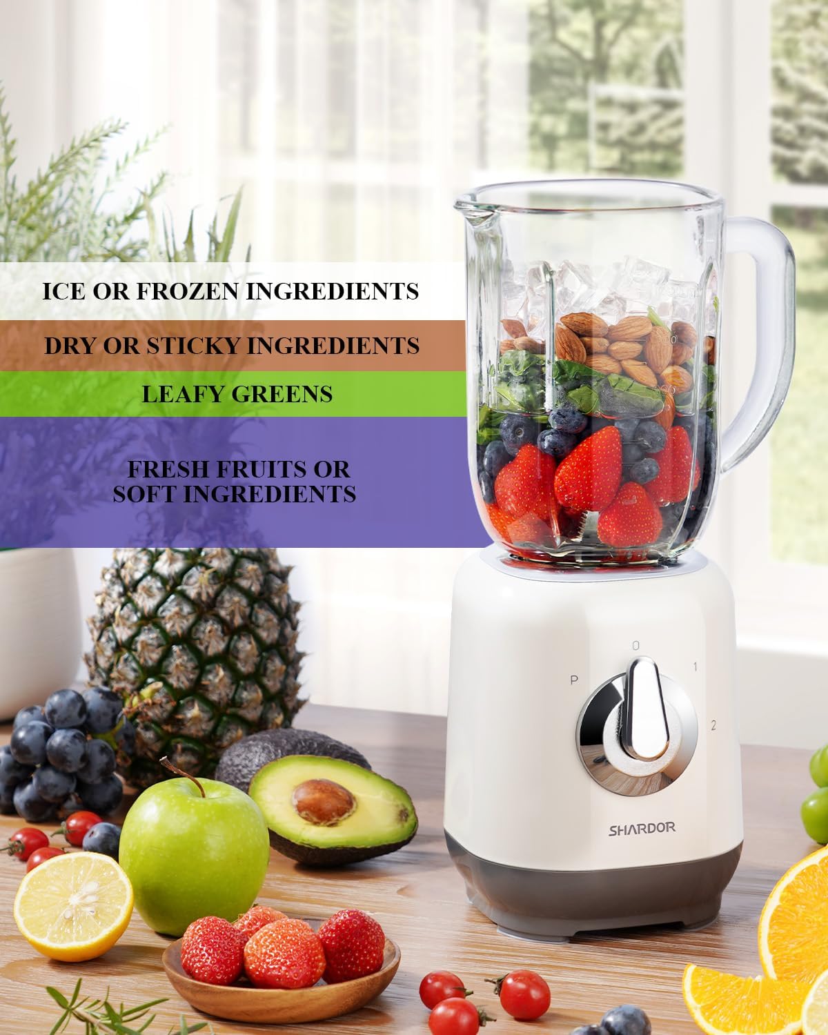 Blender Smoothie Maker 1L Glass Jug 6 Blade Ice Crushing Machine SHARDOR