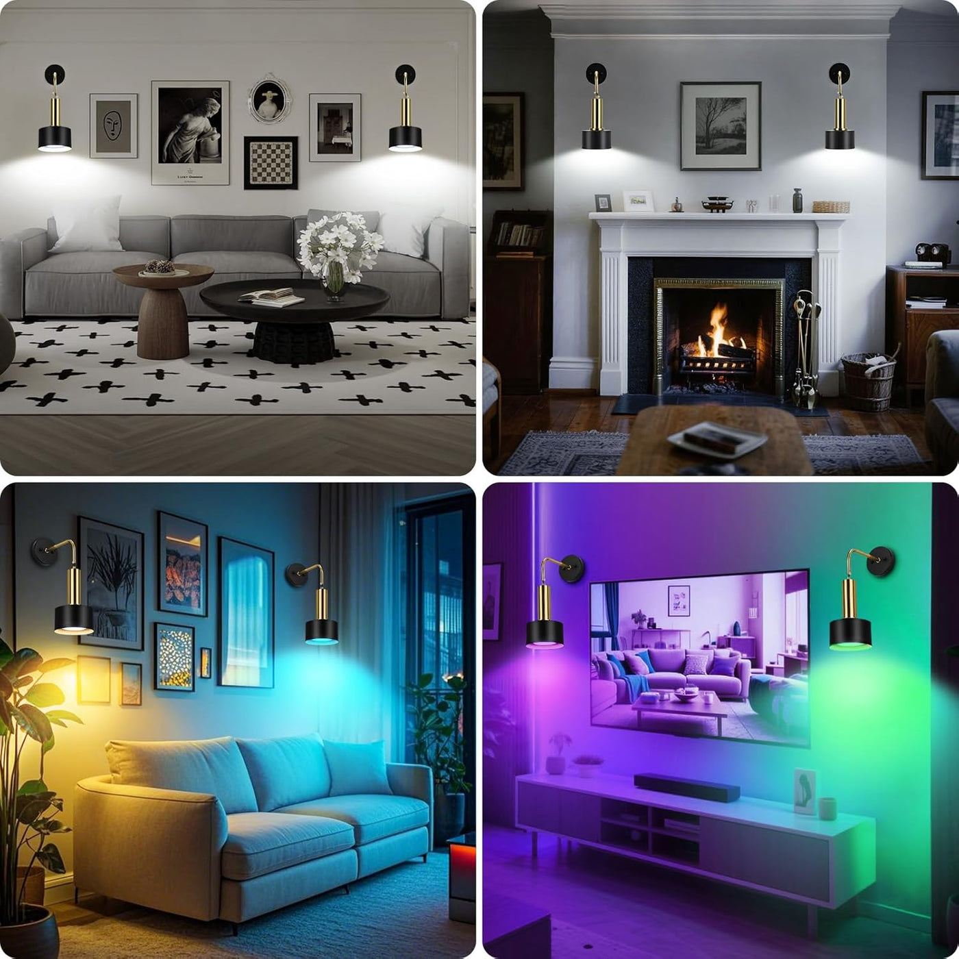 Lightsjoy 2 Pack Rechargeable RGB Wall Lights with Remote, Dimmable