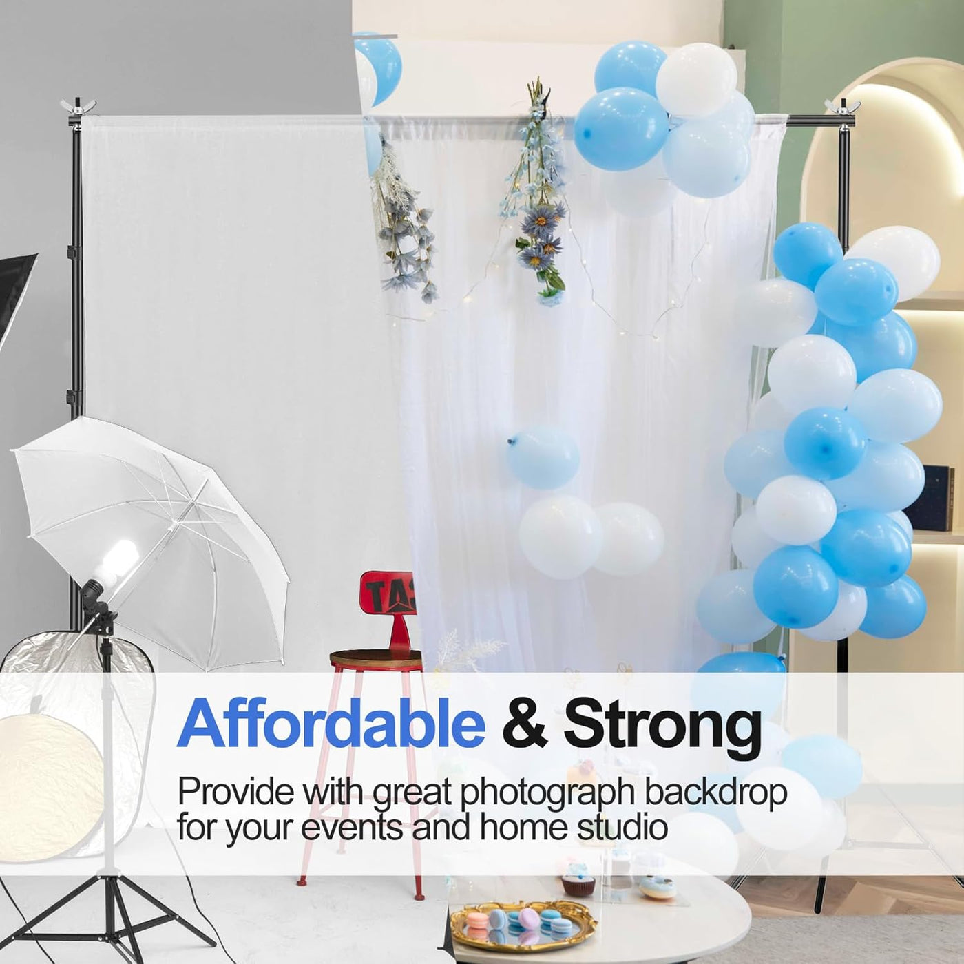 Backdrop Stand 3x3m Photo Studio Support Kit Black With 8 Clamps EMART
