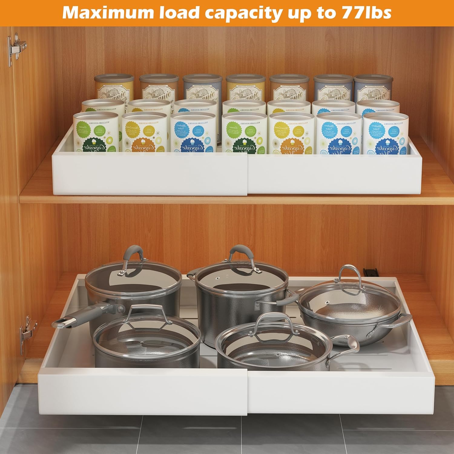 COVAODQ Pull-Out Kitchen Storage Organizer, Adjustable 31.5-52CM, 2-Pack