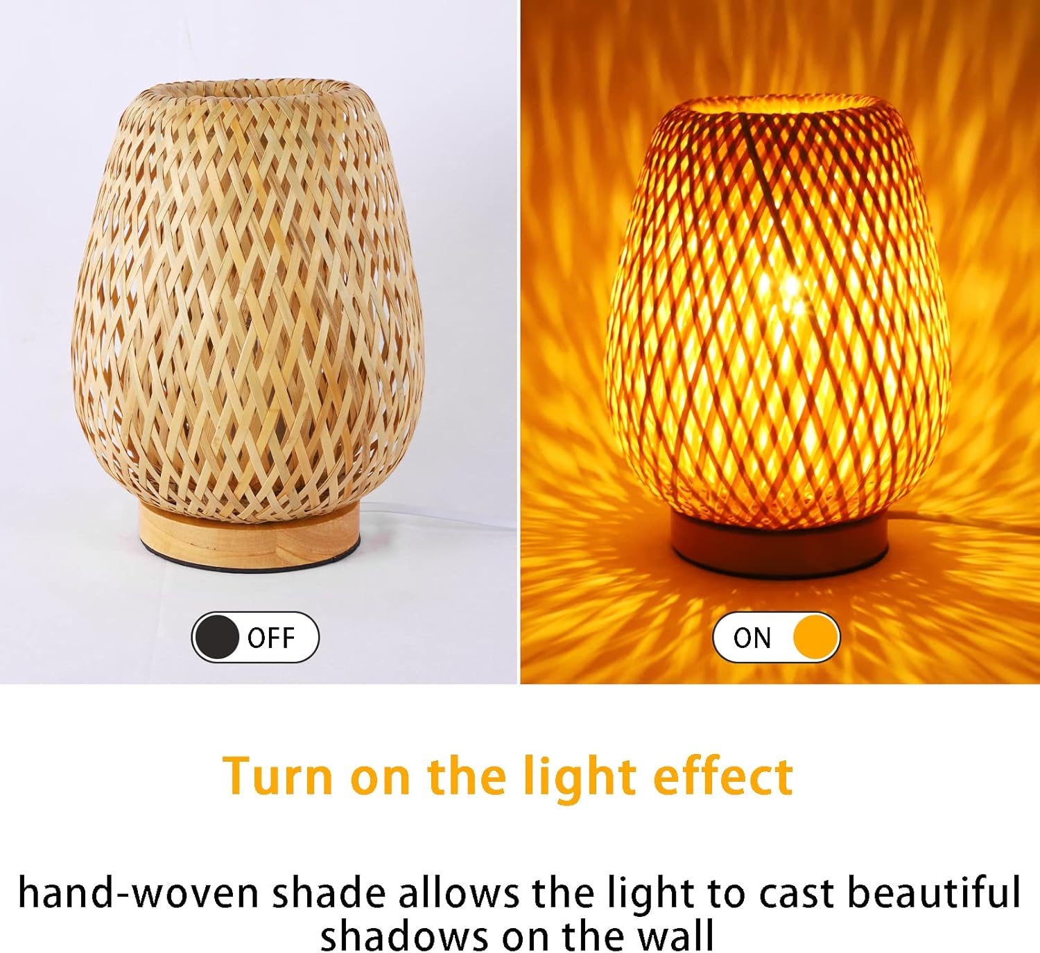 Schindora Boho Bamboo Table Lamp – Handmade Wicker Bedside Light