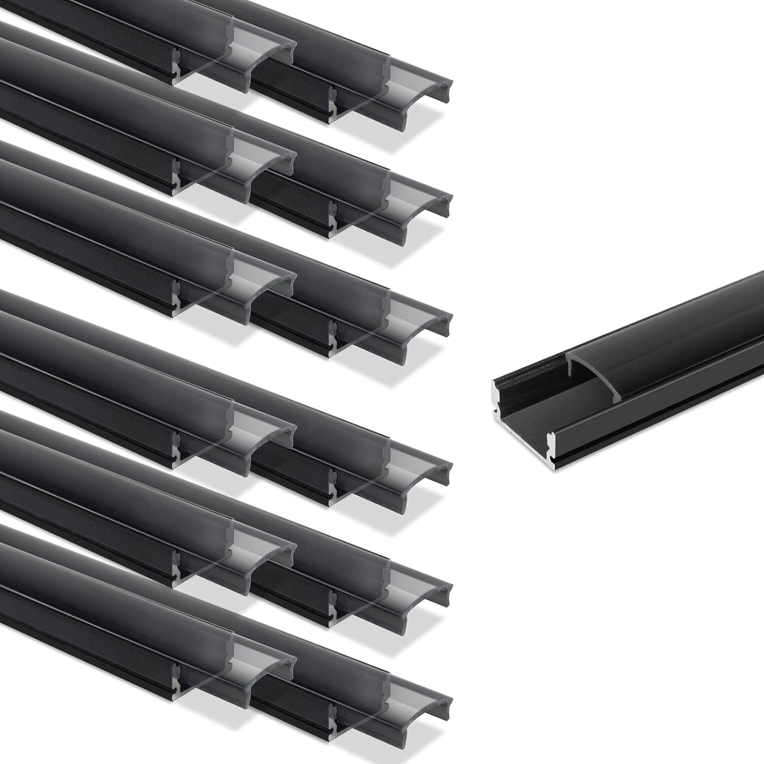 12-Pack LightingWill LED Aluminum Profile, 3.3ft U-Shape, Black with Accessories