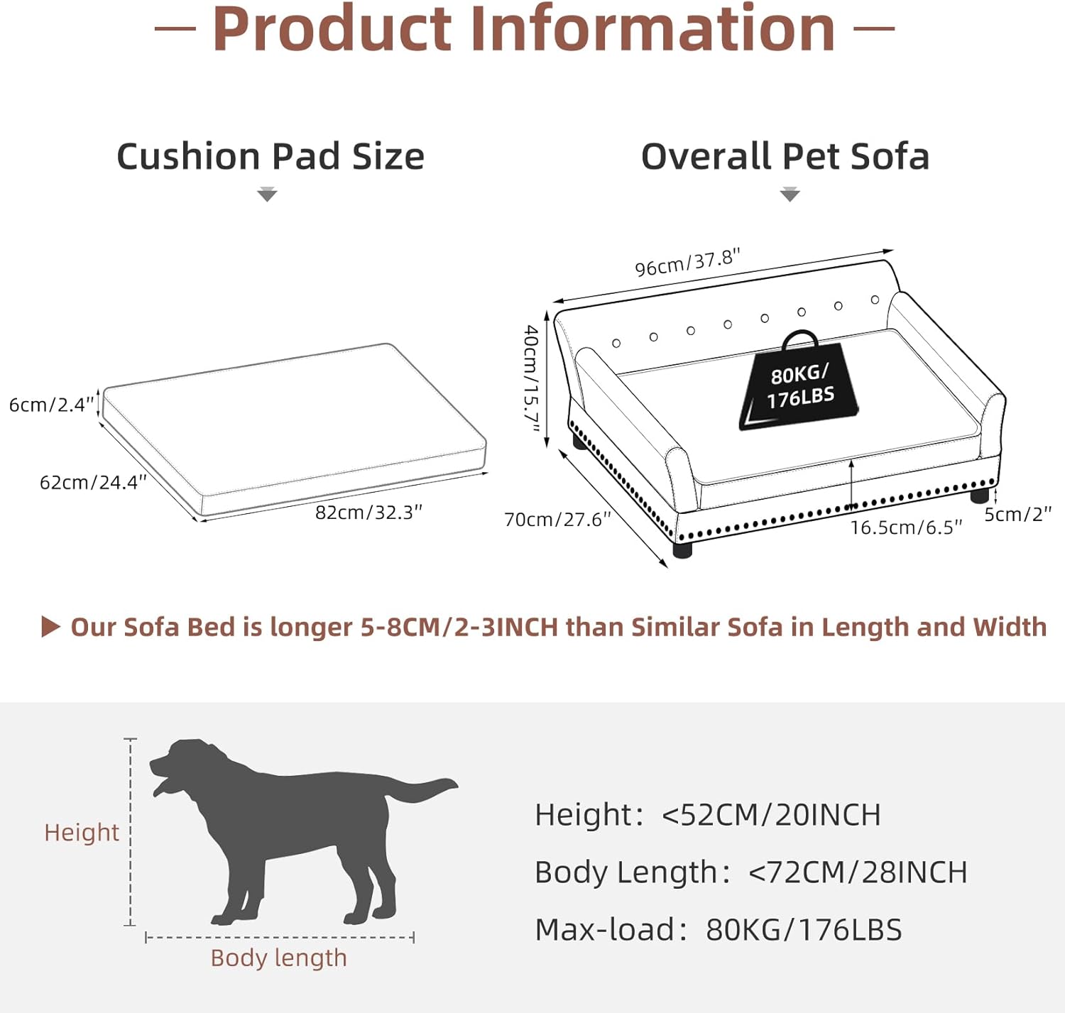 BingoPaw Large Dog Sofa Couch: Luxury Pet Lounge Bed L(96X70cm) - Grey