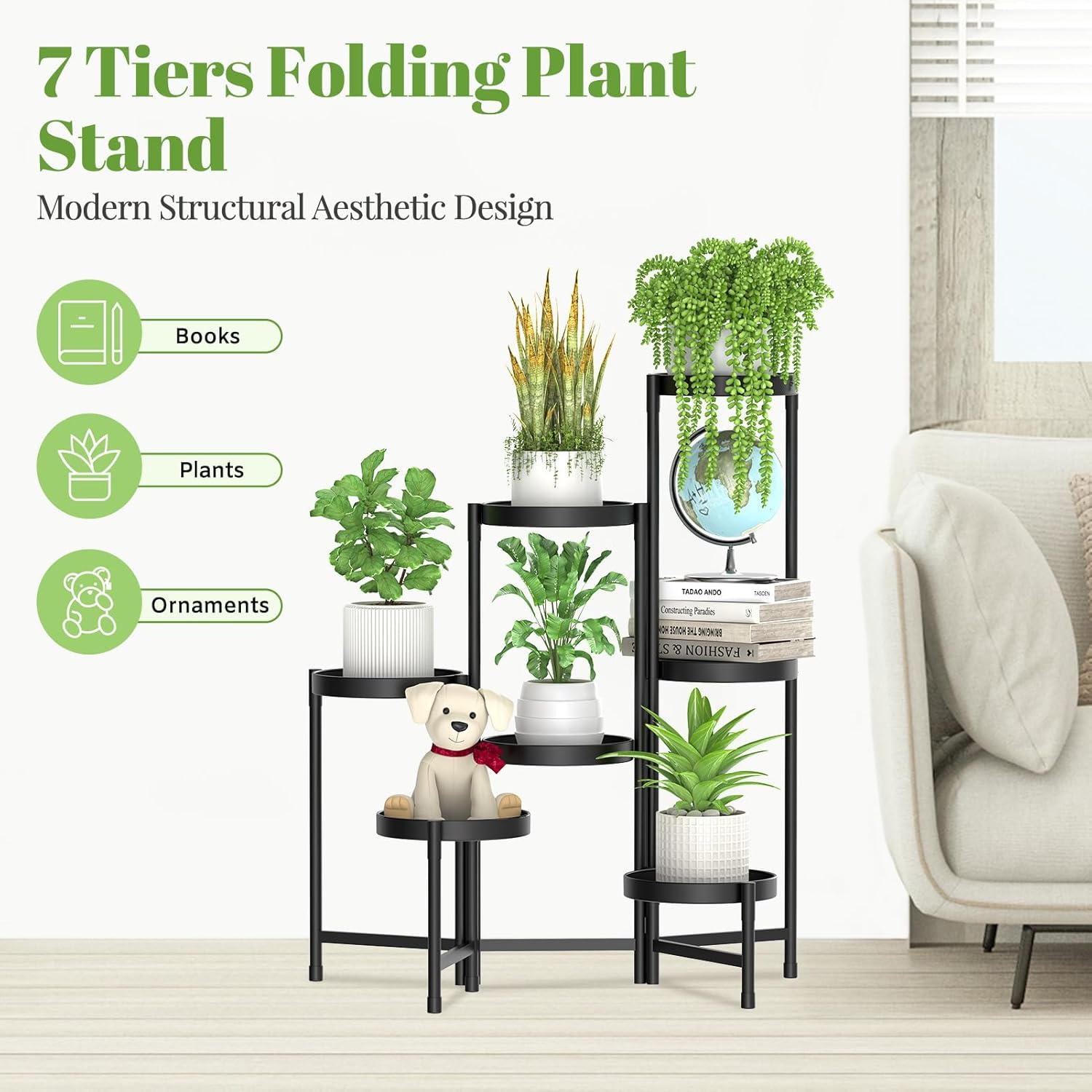 7-Tier Metal Corner Plant Stand, Tall Flower Pot Shelf for Indoor & Outdoor Use, White