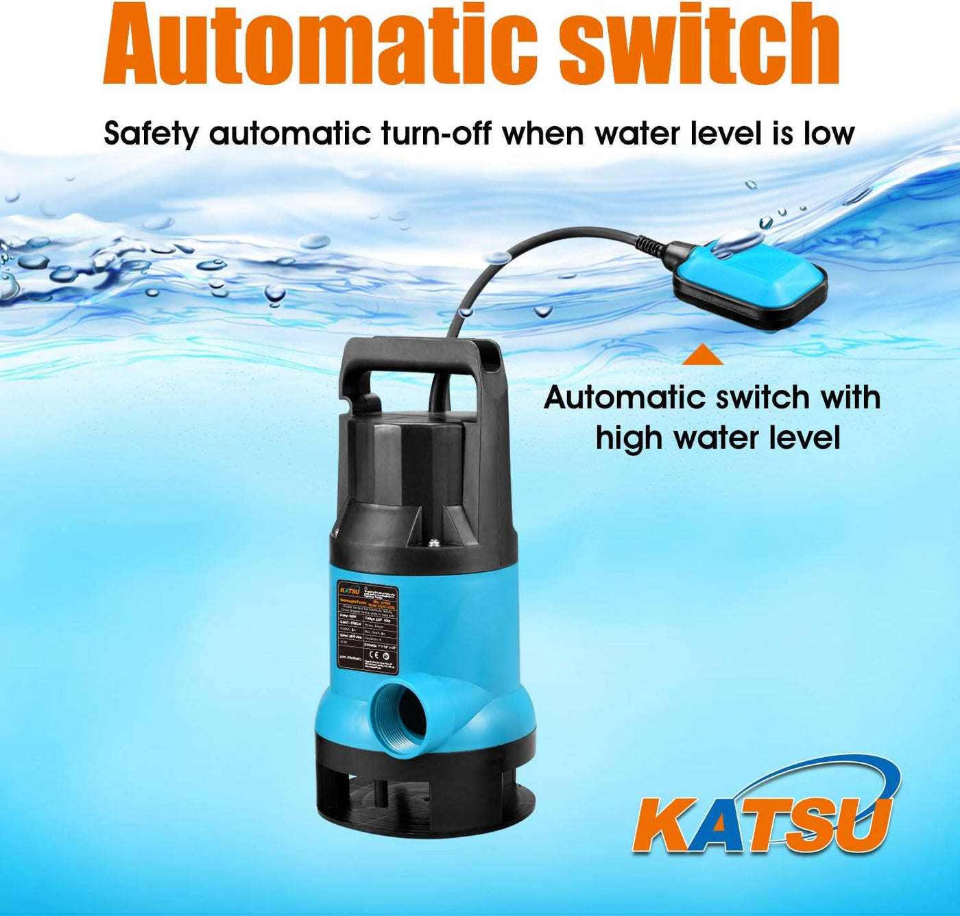 KATSU 400W Submersible Pump 8000L/h for Clean/Dirty Water 10m