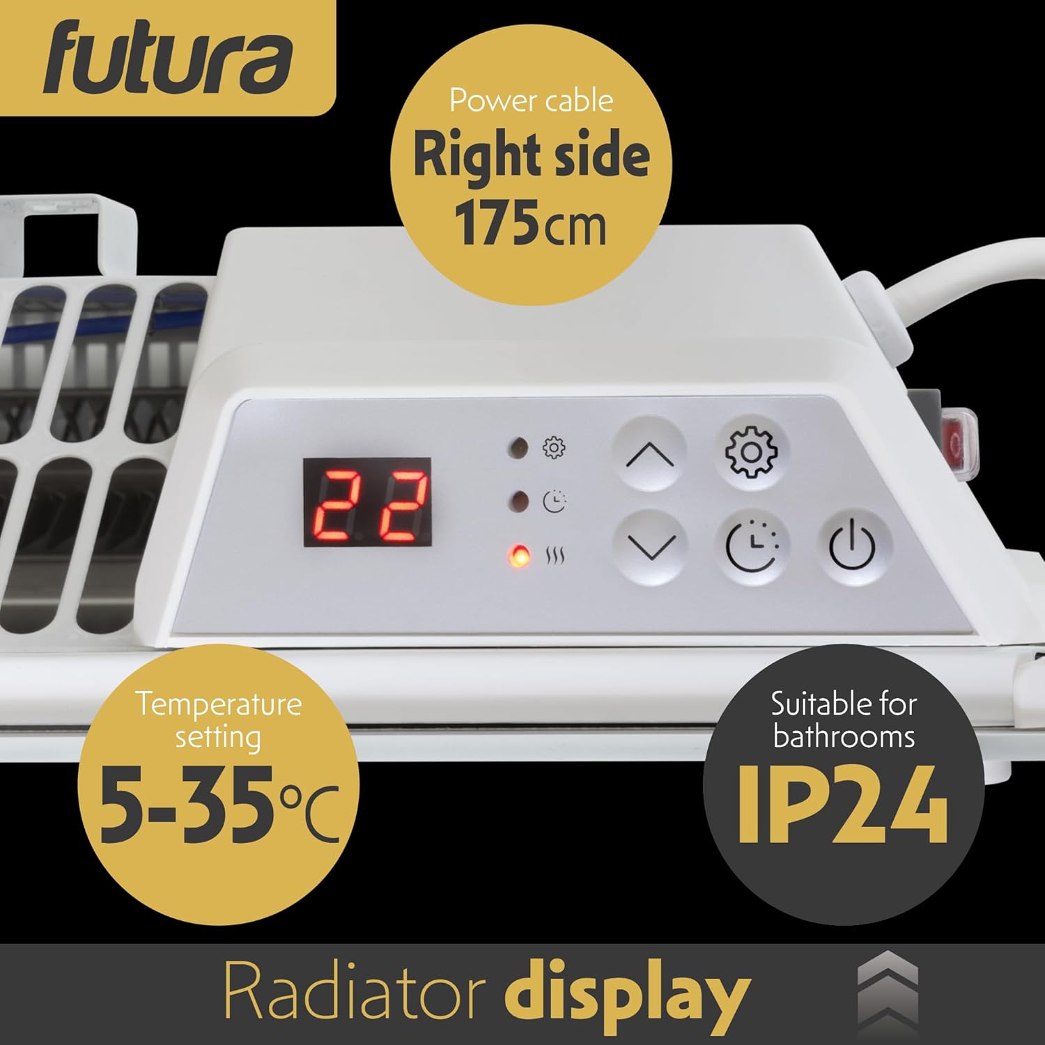 2000W White Glass Electric Radiator Heater with Thermostat Wall Mounted Futura