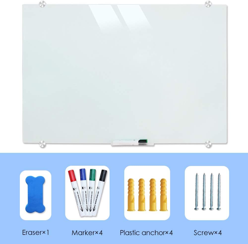 Magnetic Glass Dry Erase Board 110x80cm Wall Mounted Whiteboard XIWODE