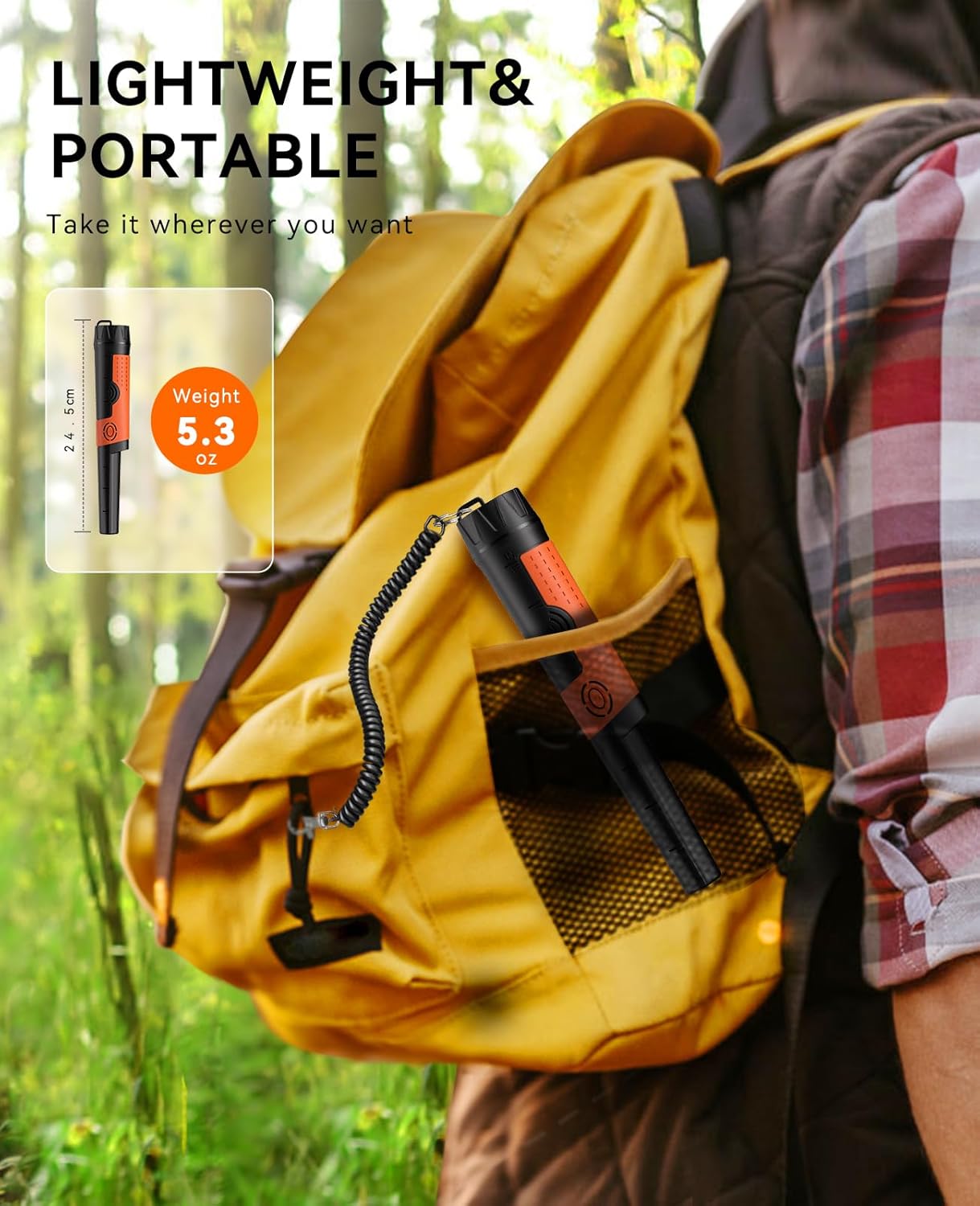 Yellow backpack with hiking poles, set against a natural background