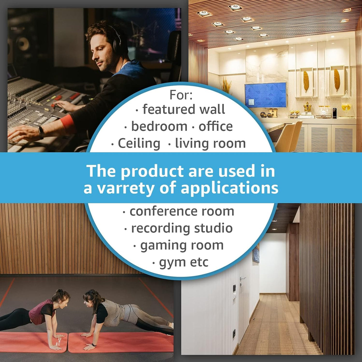 Art3d Acoustic Panels, 4 Wooden Slats Sound Absorbent, 2.88㎡ Wood Finish - Black