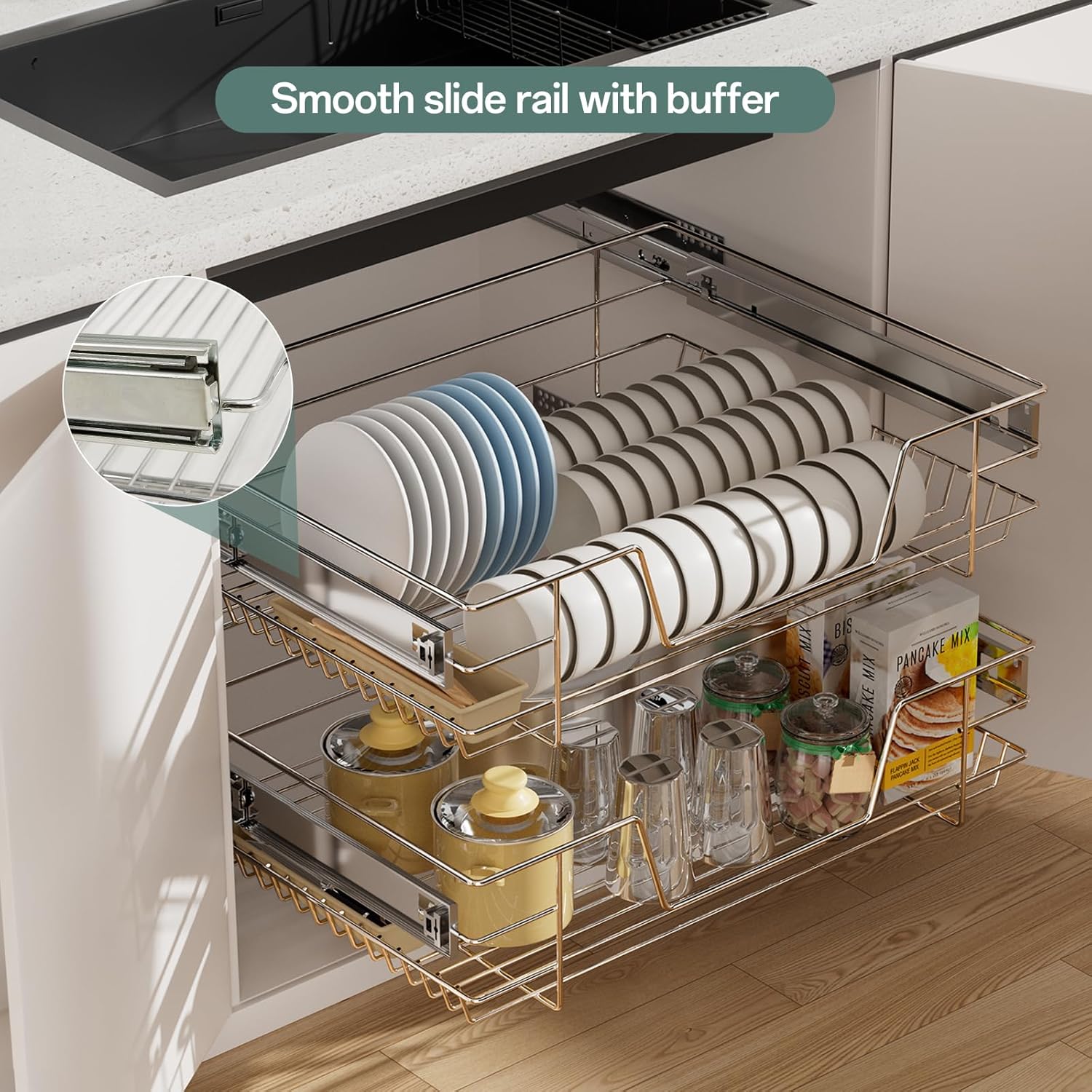 500mm Pull-Out Wire Basket Drawer for Kitchen Base Cabinet with Soft-Close