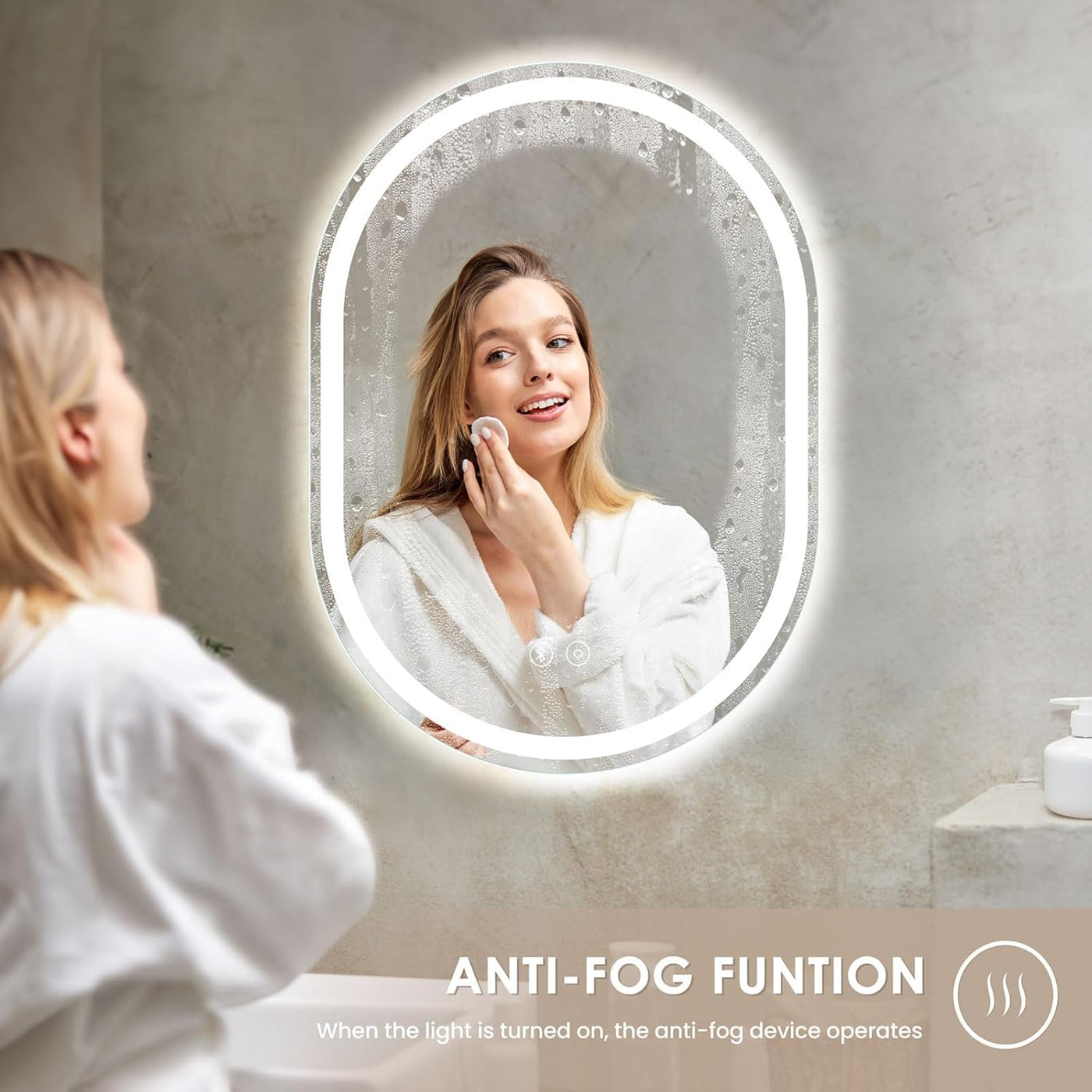 Bluetooth LED Bathroom Mirror Oval Backlit Dimmable Anti-fog 50 x 70 cm Dripex