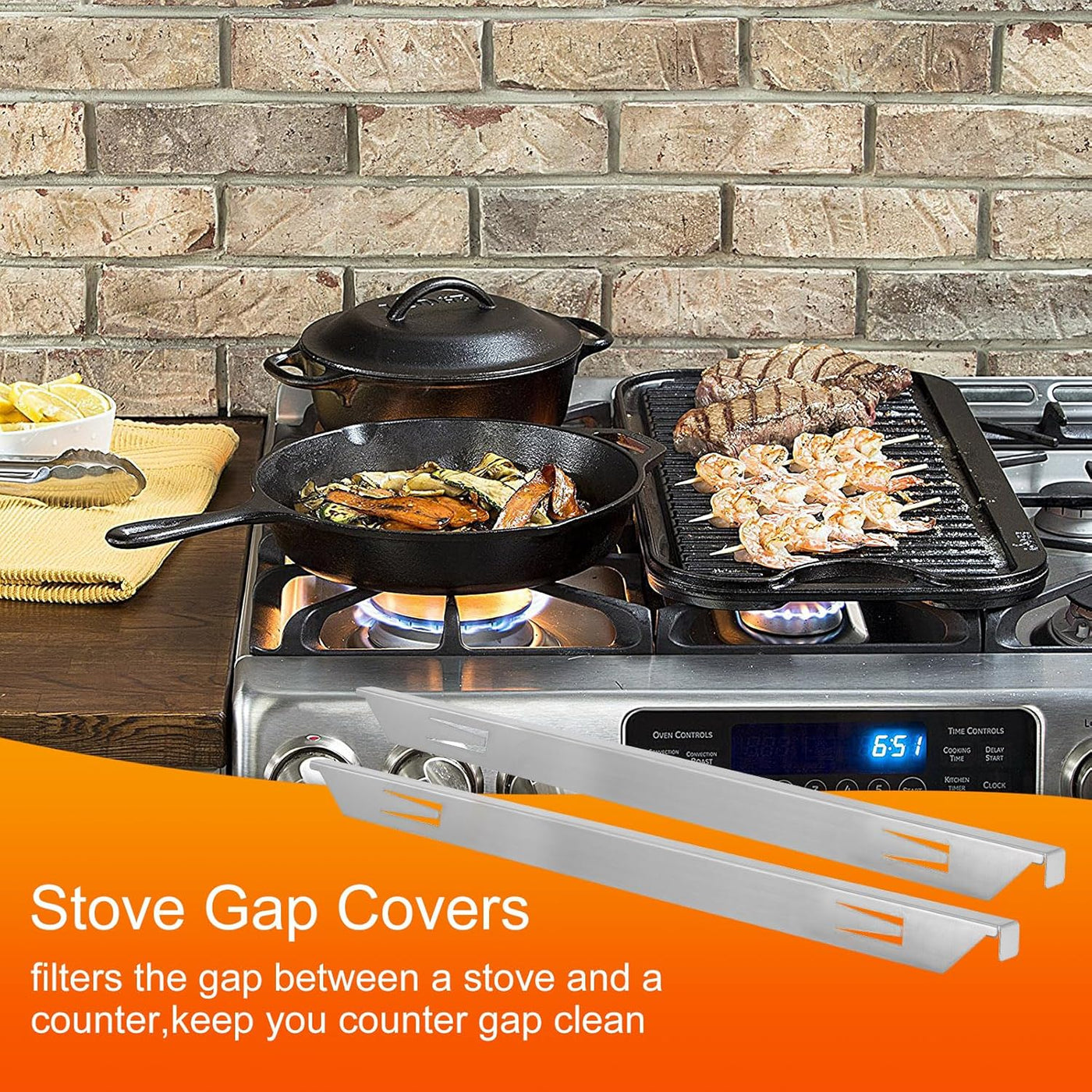 2-Pack 25'' Stainless Steel Stove Gap Covers, Heat Resistant, Easy to Clean, Silver