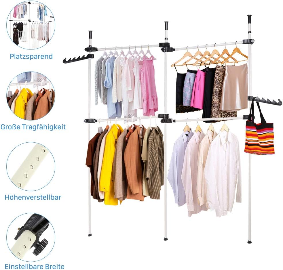 Heavy Duty Telescopic Clothes Rack Adjustable Stainless Steel Wardrobe Organizer